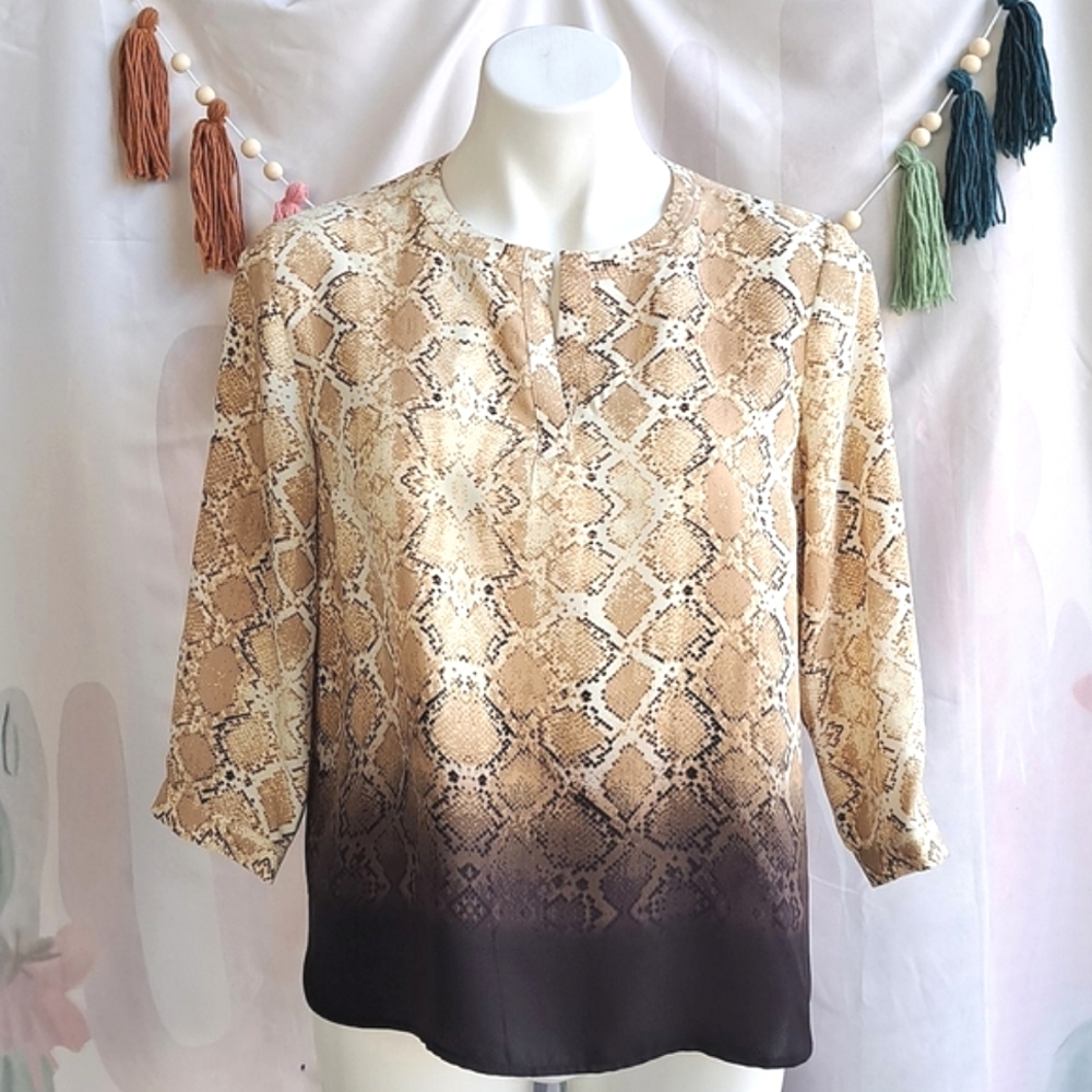 Nwot Tan Ombre Python Pattern Blouse Investments Petite Small - Office Workwear